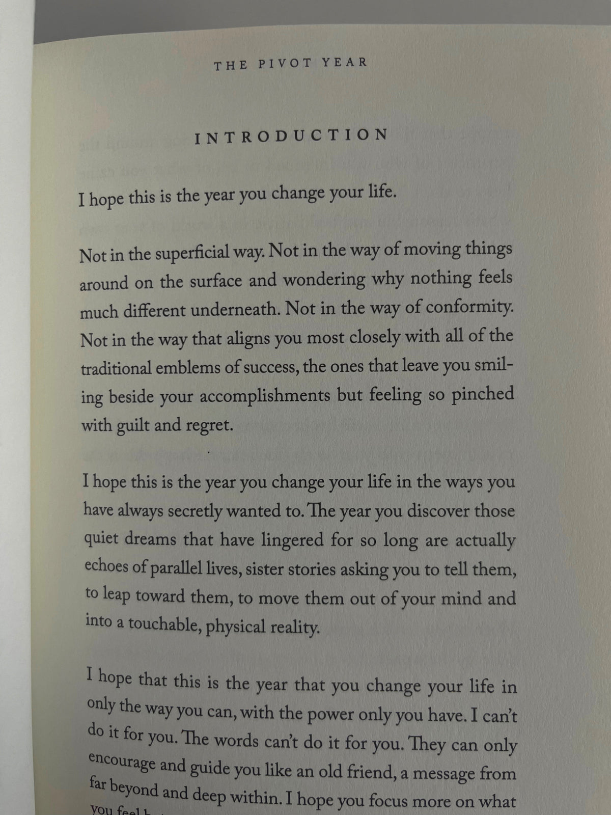 The introduction page of The Pivot Year, its opening lines about changing your life