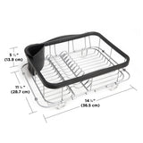An image of Umbra's Sinkin Multi-Use Dish Rack - Black/Nickel with measurements.