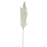 A Toi Toi 94cm Spray Cream from Artificial Flora, consisting of a white feather on a stick, is placed against a white background with a touch of greenery.