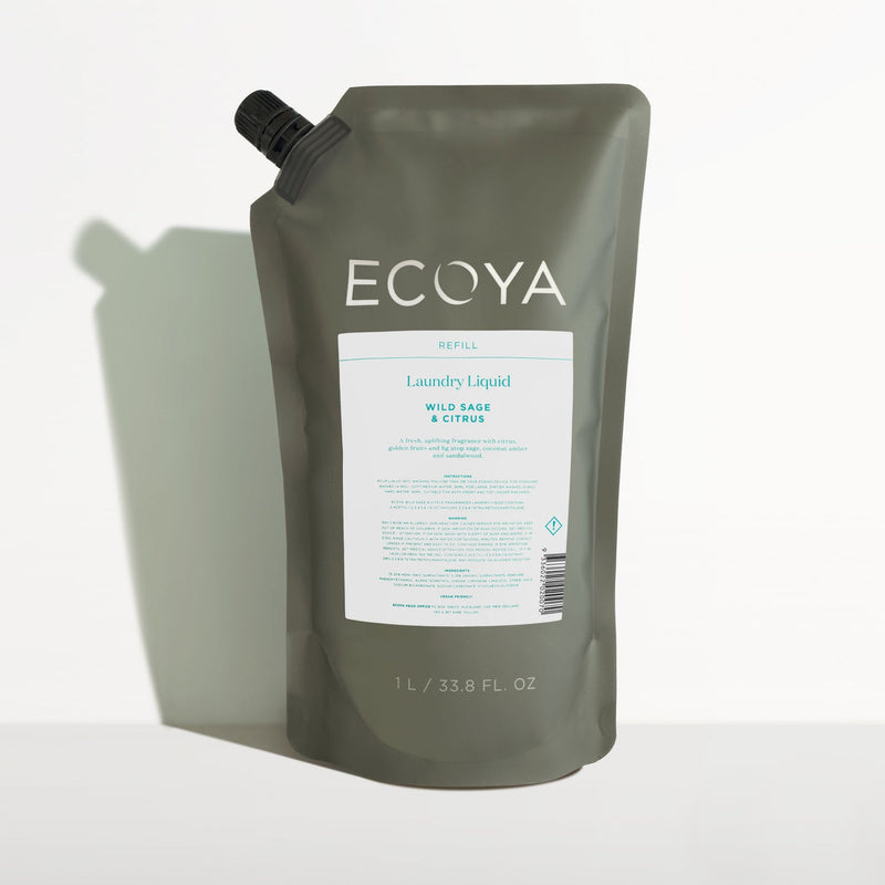 Ecoya Fragranced Laundry Liquid 1L in a bag on a white surface.