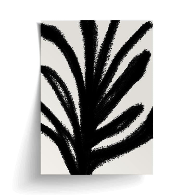 Abstract Leaf print unframed, black leaf on cream paper