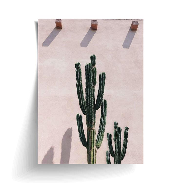 Pink Cacti print unframed, with a lifted corner