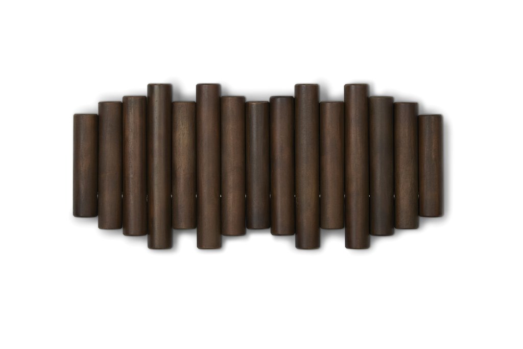 Umbra Picket rail wall hook in walnut with all five hooks folded flat