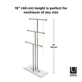 A TRIGEM JEWELRY STAND NICKEL by Umbra, perfect for any size necklace.