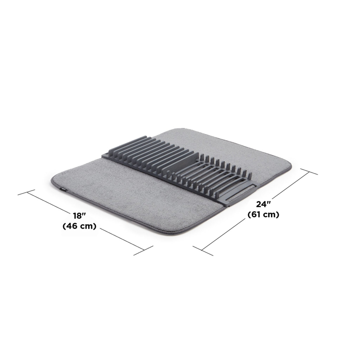 Umbra Udry dish rack and mat dimension diagram, 61 x 46cm