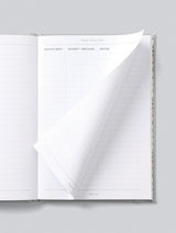 A white sheet of paper featuring an open notebook, perfect for budget planning or as the Together - Planning Our Day guided journal by Write To Me.