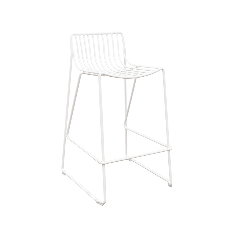 White wire counter stool with curved steel seat and minimalist frame