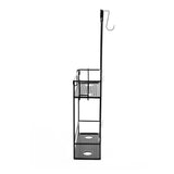A modern black Cubiko Shower Caddy with two shelves and a hook from the Umbra range.