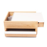 An Umbra STOWIT JEWELRY BOX NATURAL with two storage drawers and a white lid.
