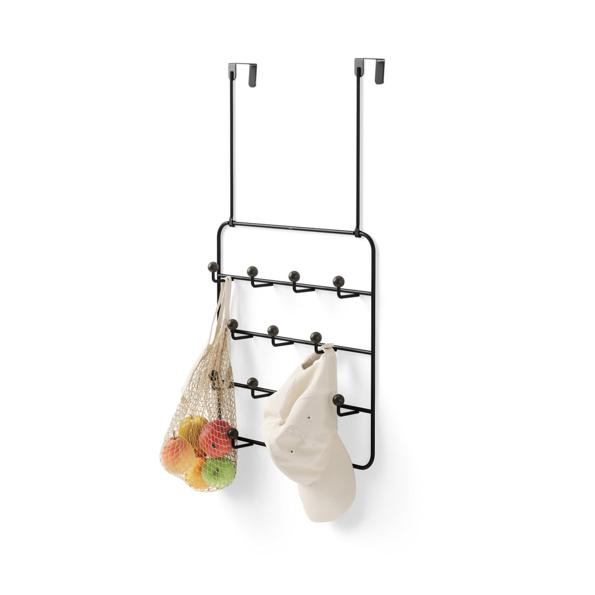 Close-up of the Umbra Estique over the door organizer hook spacing