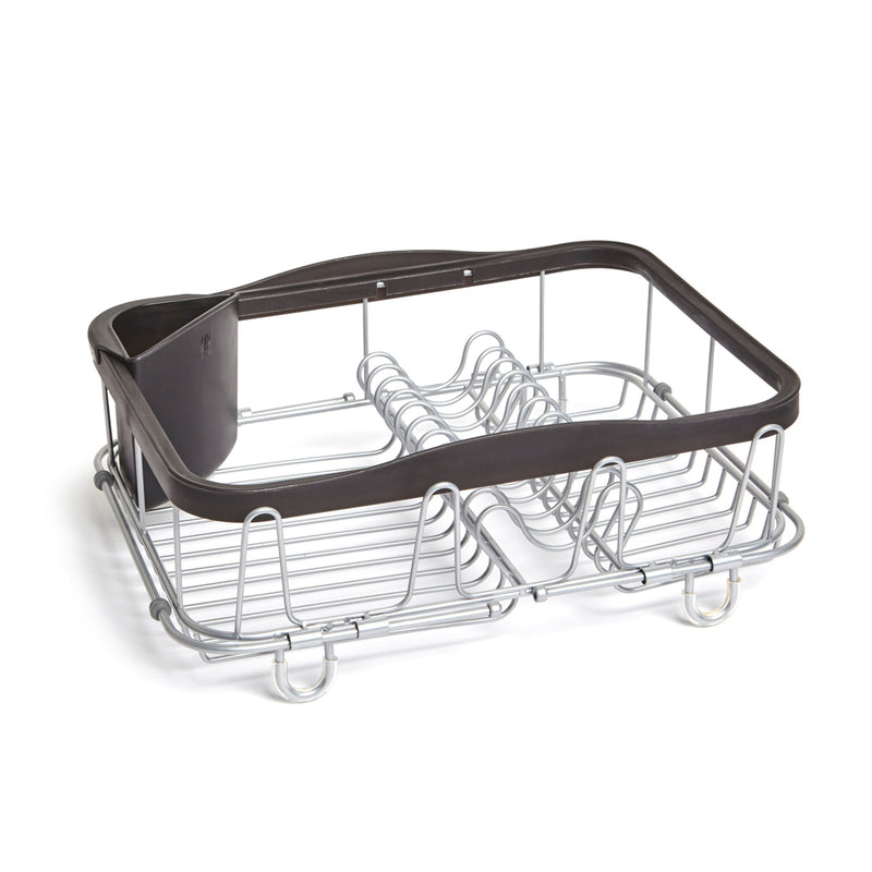 An image of Sinkin Multi-Use Dish Rack - Black/Nickel by Umbra with two handles.