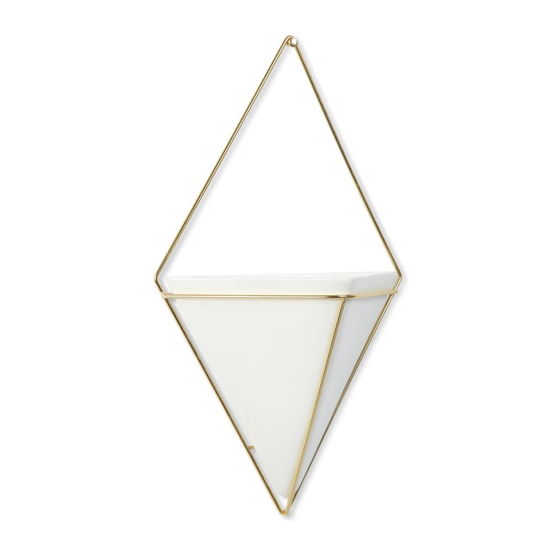 This modern white Trigg Wall Vessel - Black gracefully blends a decorative touch with its minimalistic and sleek gold frame by Umbra.