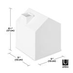 An Umbra Casa Tissue Box Cover White with measurements.