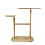 An Umbra Swivo Side Table - Natural with a shelf and two legs.